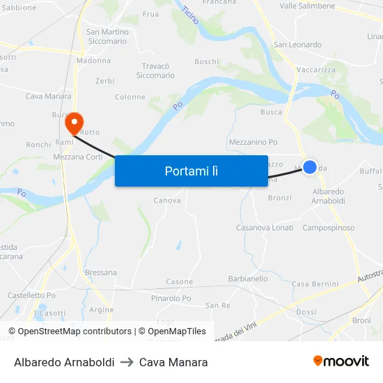 Albaredo Arnaboldi to Cava Manara map