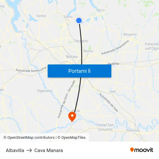 Albavilla to Cava Manara map