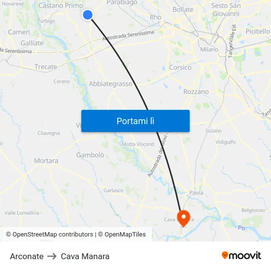 Arconate to Cava Manara map