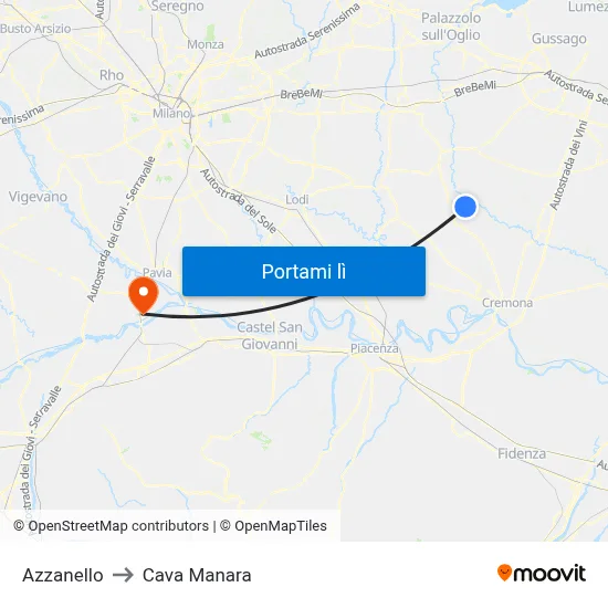 Azzanello to Cava Manara map