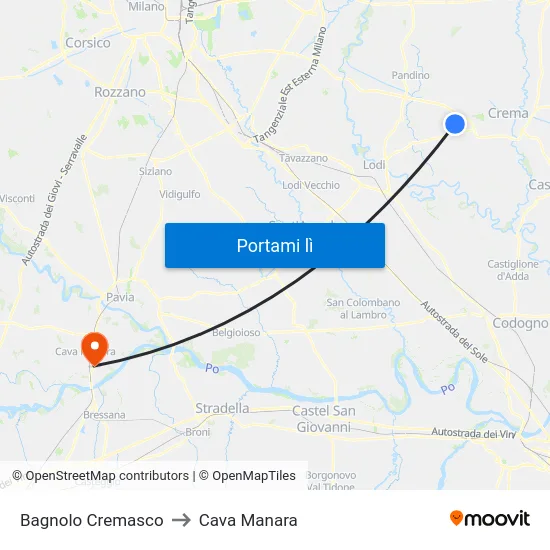 Bagnolo Cremasco to Cava Manara map
