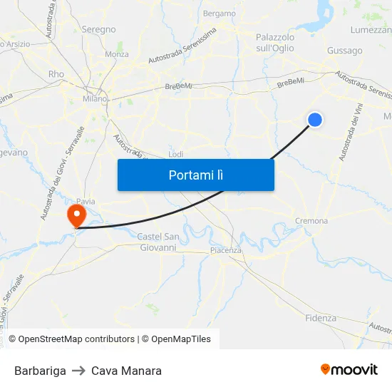 Barbariga to Cava Manara map
