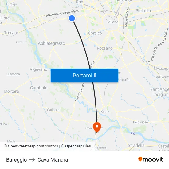 Bareggio to Cava Manara map