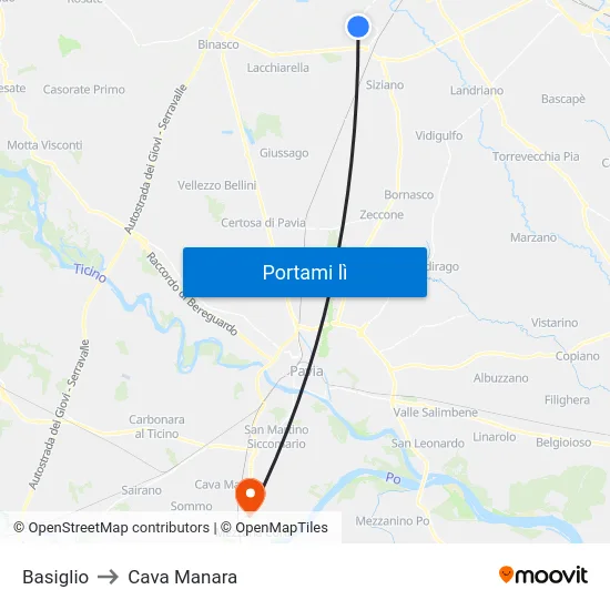 Basiglio to Cava Manara map