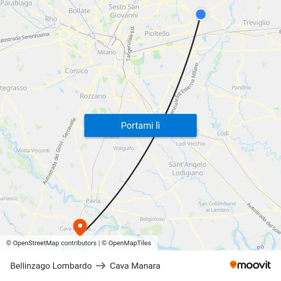 Bellinzago Lombardo to Cava Manara map