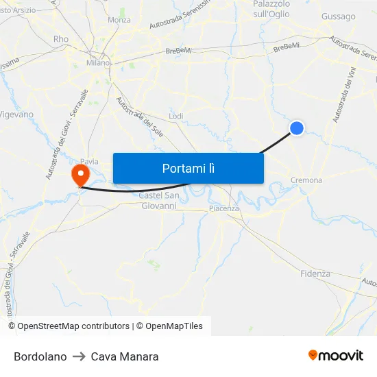 Bordolano to Cava Manara map