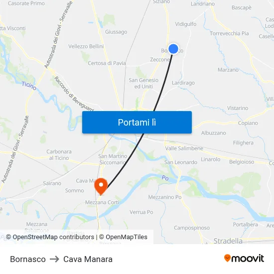 Bornasco to Cava Manara map