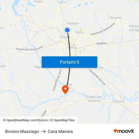 Bovisio-Masciago to Cava Manara map