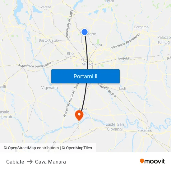 Cabiate to Cava Manara map