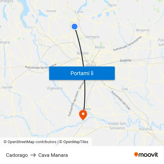 Cadorago to Cava Manara map