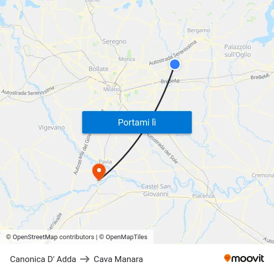 Canonica D' Adda to Cava Manara map