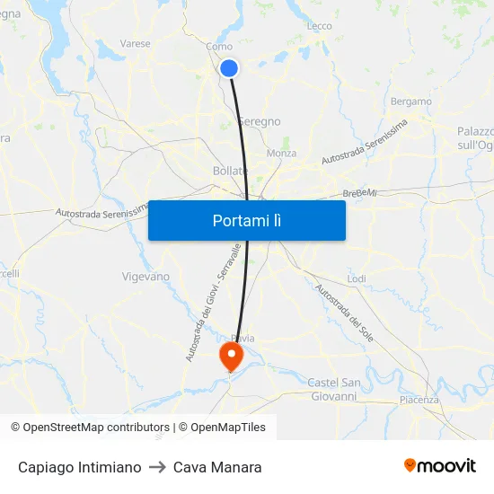 Capiago Intimiano to Cava Manara map