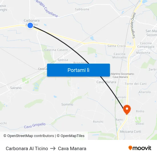 Carbonara Al Ticino to Cava Manara map