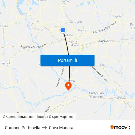 Caronno Pertusella to Cava Manara map