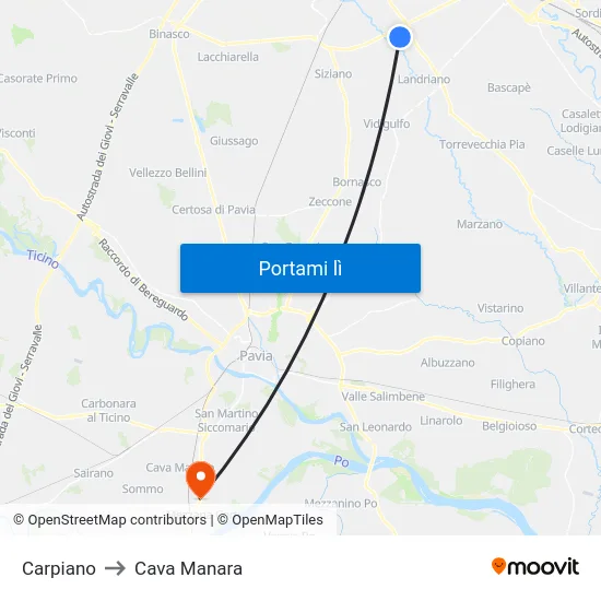 Carpiano to Cava Manara map