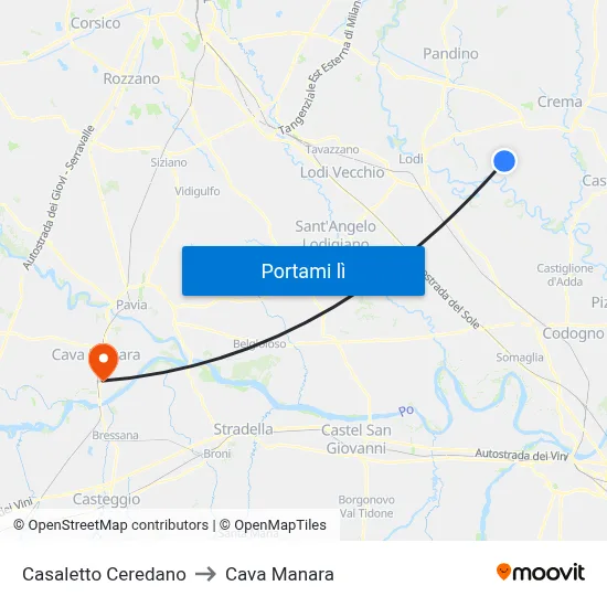 Casaletto Ceredano to Cava Manara map