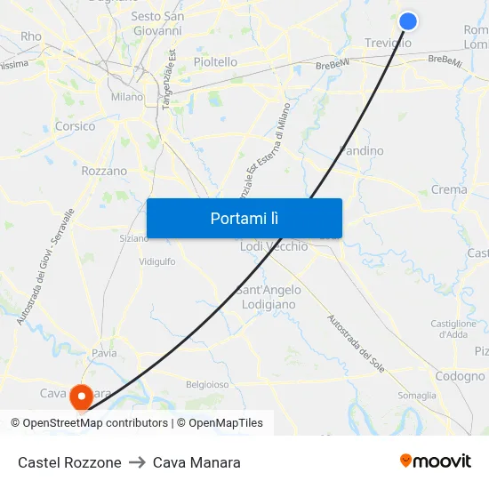 Castel Rozzone to Cava Manara map