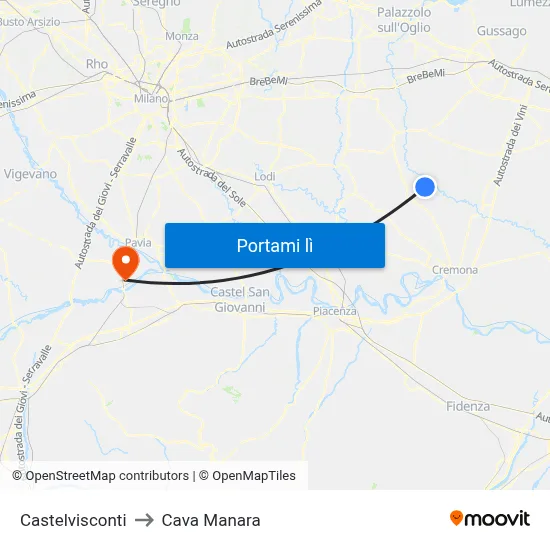 Castelvisconti to Cava Manara map