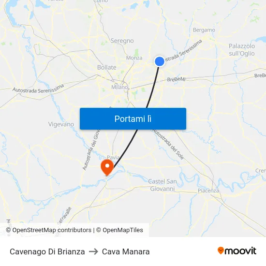 Cavenago Di Brianza to Cava Manara map