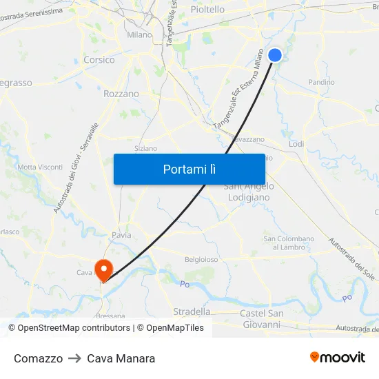 Comazzo to Cava Manara map