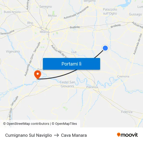 Cumignano Sul Naviglio to Cava Manara map