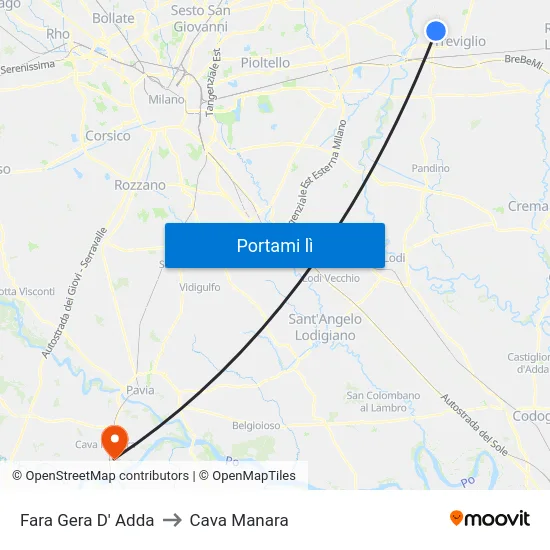 Fara Gera D' Adda to Cava Manara map