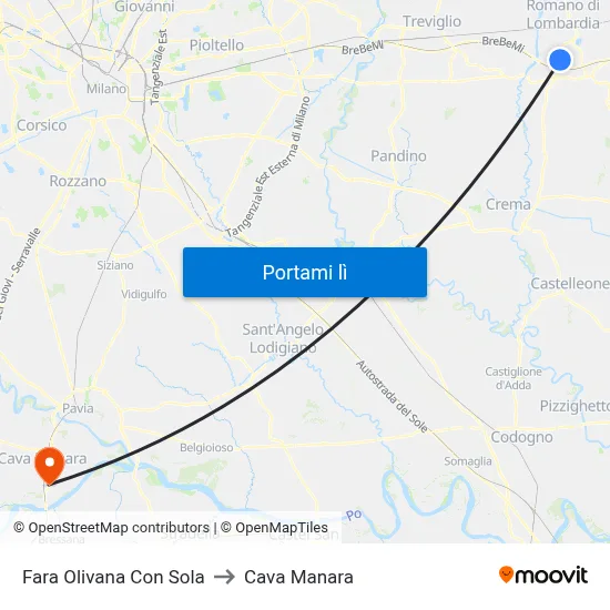 Fara Olivana Con Sola to Cava Manara map