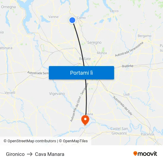 Gironico to Cava Manara map