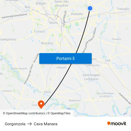 Gorgonzola to Cava Manara map