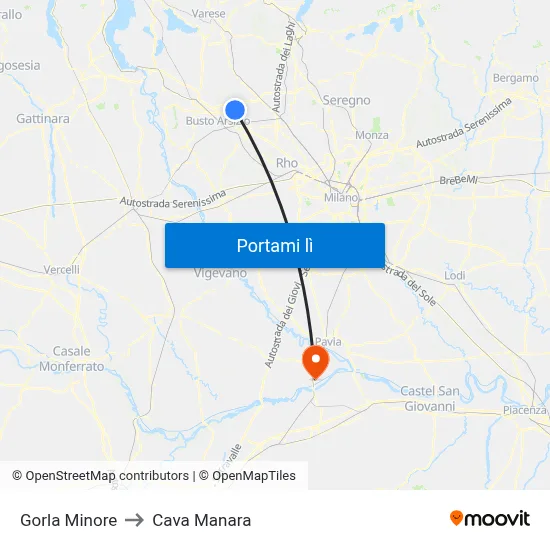 Gorla Minore to Cava Manara map