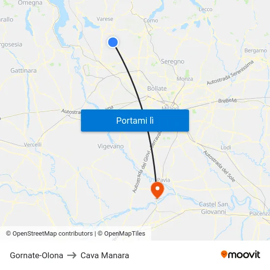 Gornate-Olona to Cava Manara map