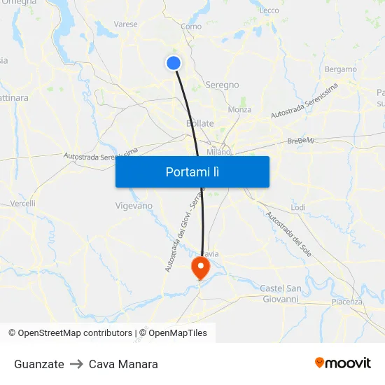 Guanzate to Cava Manara map