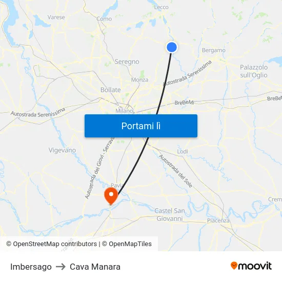 Imbersago to Cava Manara map