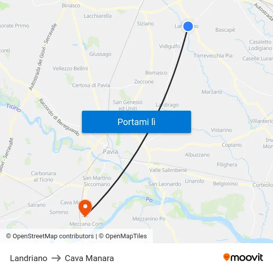 Landriano to Cava Manara map