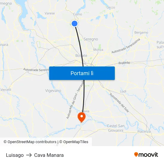 Luisago to Cava Manara map