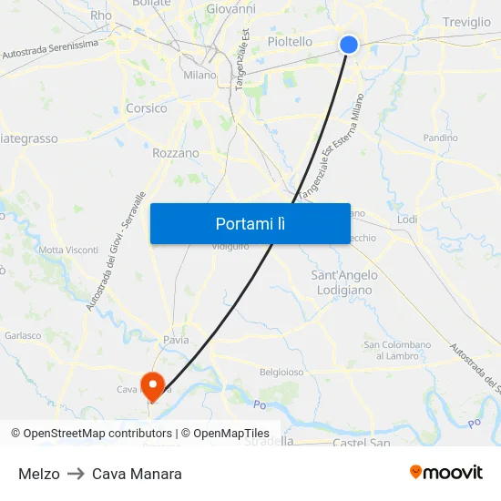 Melzo to Cava Manara map