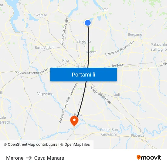 Merone to Cava Manara map