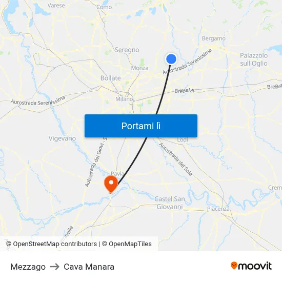 Mezzago to Cava Manara map