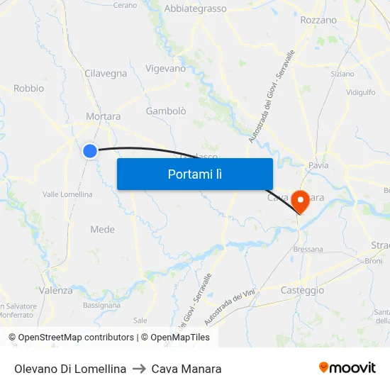 Olevano Di Lomellina to Cava Manara map