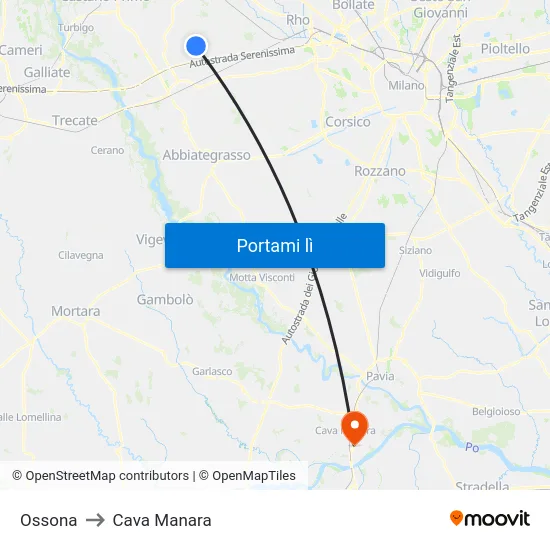 Ossona to Cava Manara map