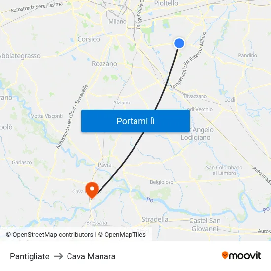 Pantigliate to Cava Manara map
