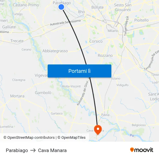 Parabiago to Cava Manara map