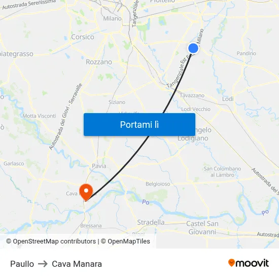 Paullo to Cava Manara map