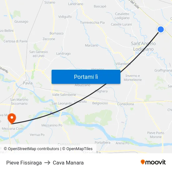 Pieve Fissiraga to Cava Manara map