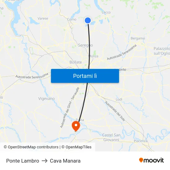Ponte Lambro to Cava Manara map