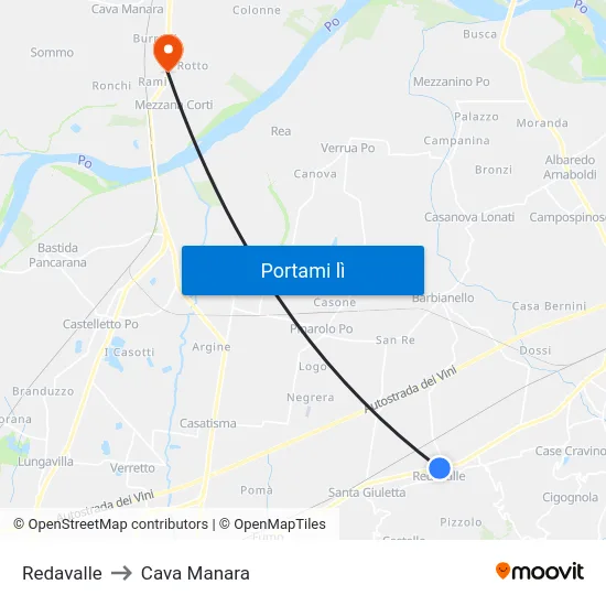 Redavalle to Cava Manara map