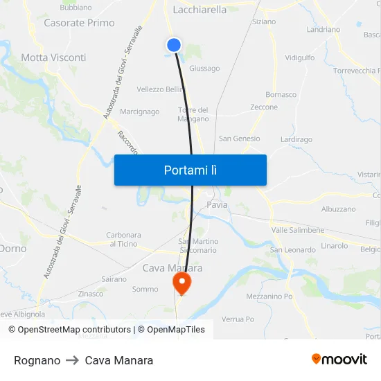 Rognano to Cava Manara map