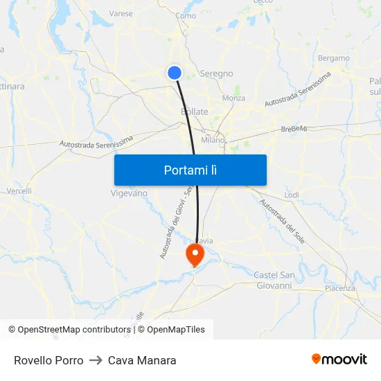 Rovello Porro to Cava Manara map