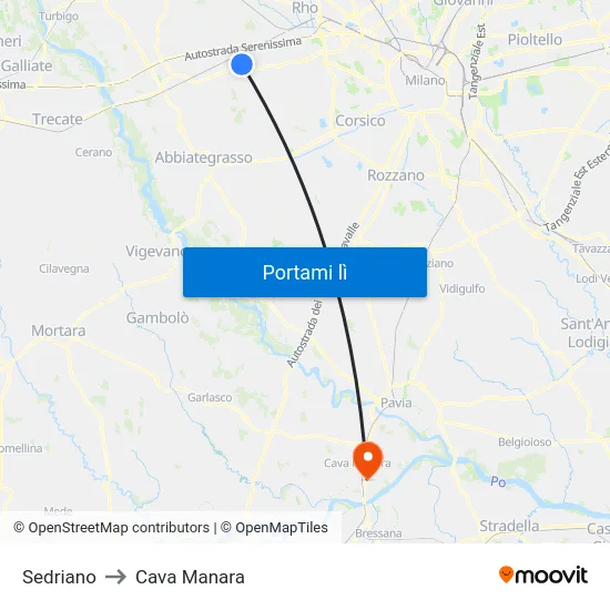 Sedriano to Cava Manara map