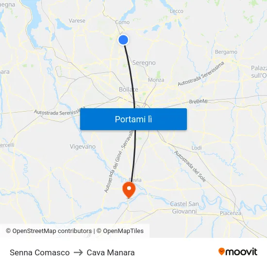 Senna Comasco to Cava Manara map